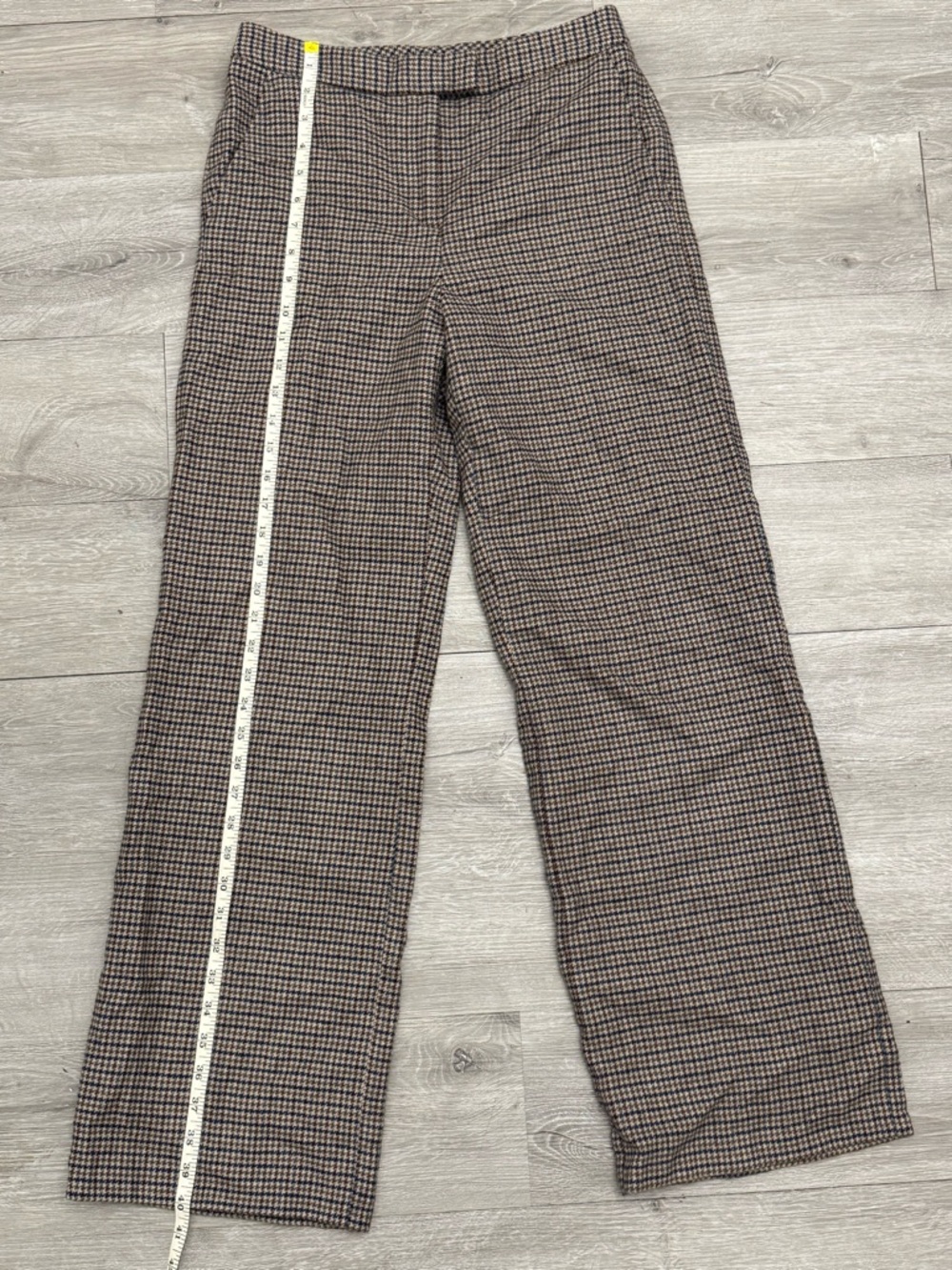 J McLaughlin Houndstooth Wool Blend Trousers Size 0 Brown Blue Made in Portugal - Picture 8 of 10